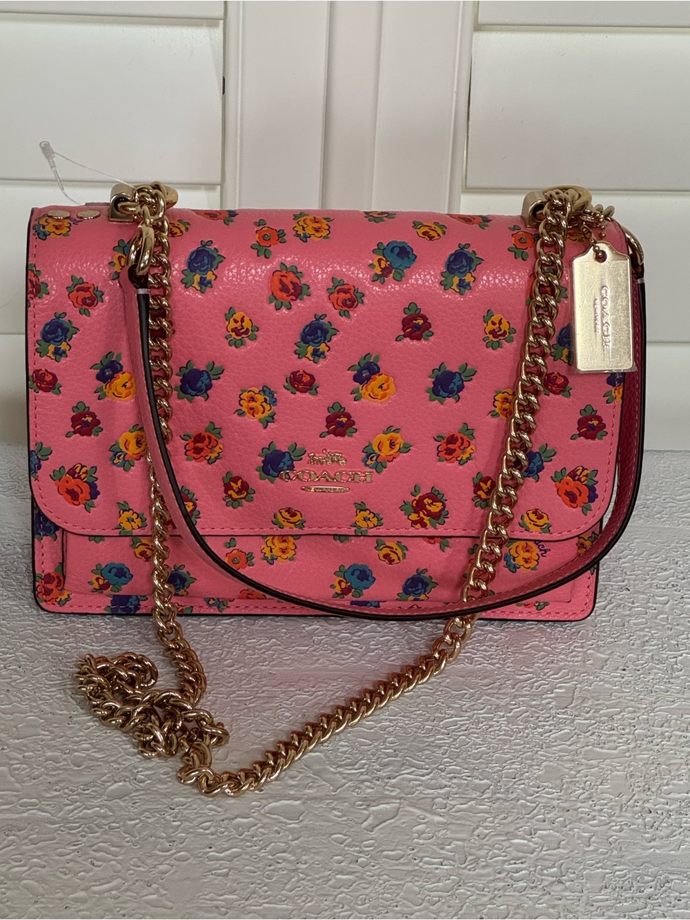 Coach Pink Floral Leather Crossbody Shoulder Bag NWT